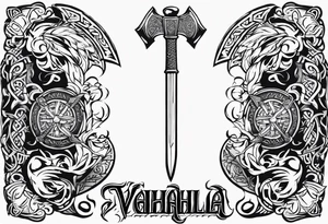 Valhalla viking gods shield hatchet sword tattoo idea