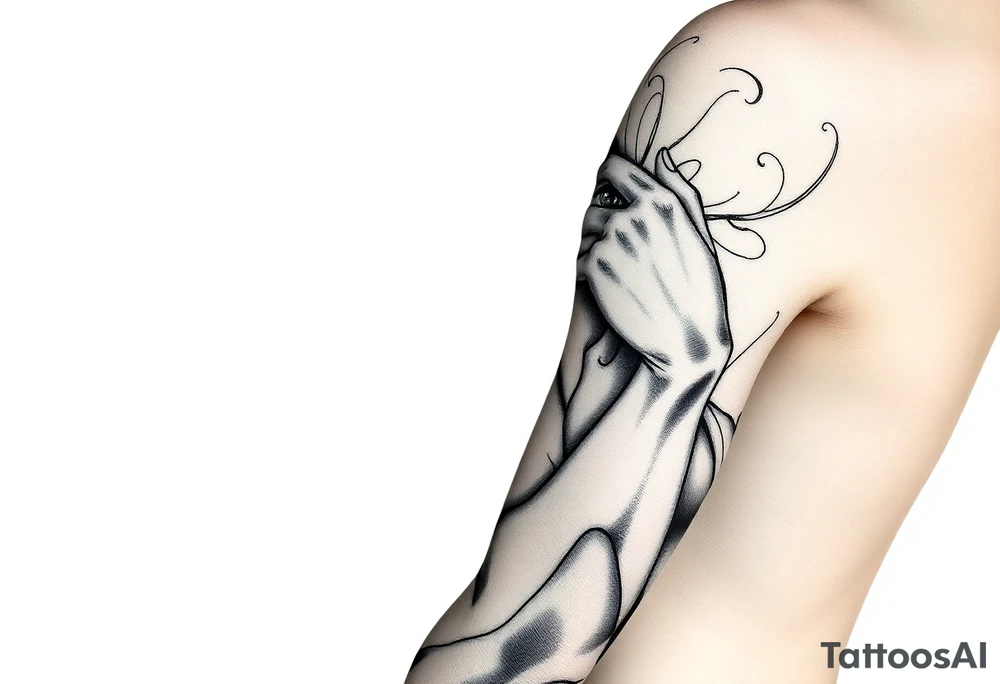 a naked man covering his eye tattoo idea