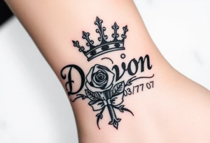 Name D3von with a crown and rose and cross and 03/27/07 tattoo idea