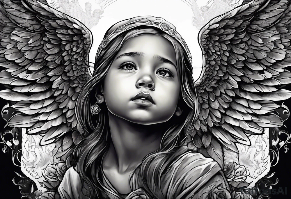 Kid looking up at angel of death tattoo idea