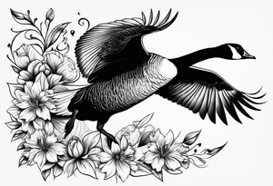 canadian goose taking off profile flowers tattoo idea