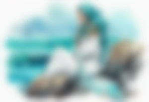 An undine with turquois scales wearing a white robe, sitting on rocks by the ocean tattoo idea