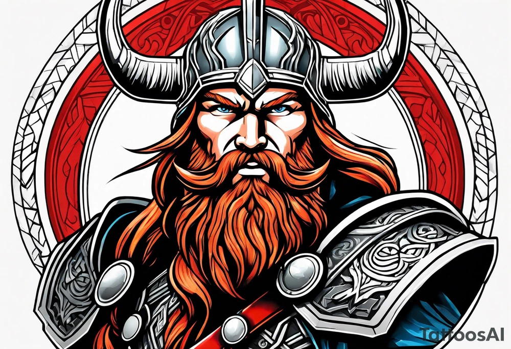 thor with red beard and hammer tattoo idea