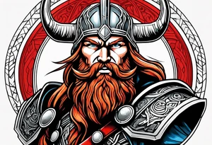 thor with red beard and hammer tattoo idea