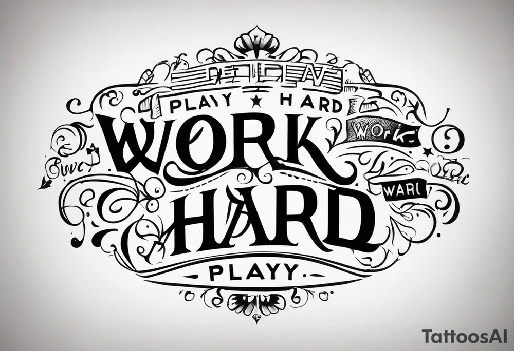I want a tattoo containing the following two words "work hard" and "play hard". tattoo idea