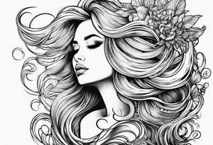 Wildly flowing mermaid hand in her hair tattoo idea