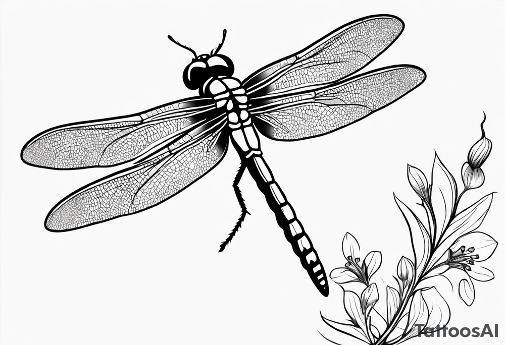 Dragonfly in flight wildflowers simplistic minimalist tattoo idea Dragonfly in flight wildflowers simplistic minimalist tattoo idea