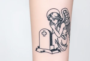 Beautiful woman angel crying on a tombstone tattoo idea