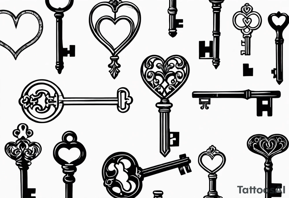 Antique keys heart shaped tattoo idea