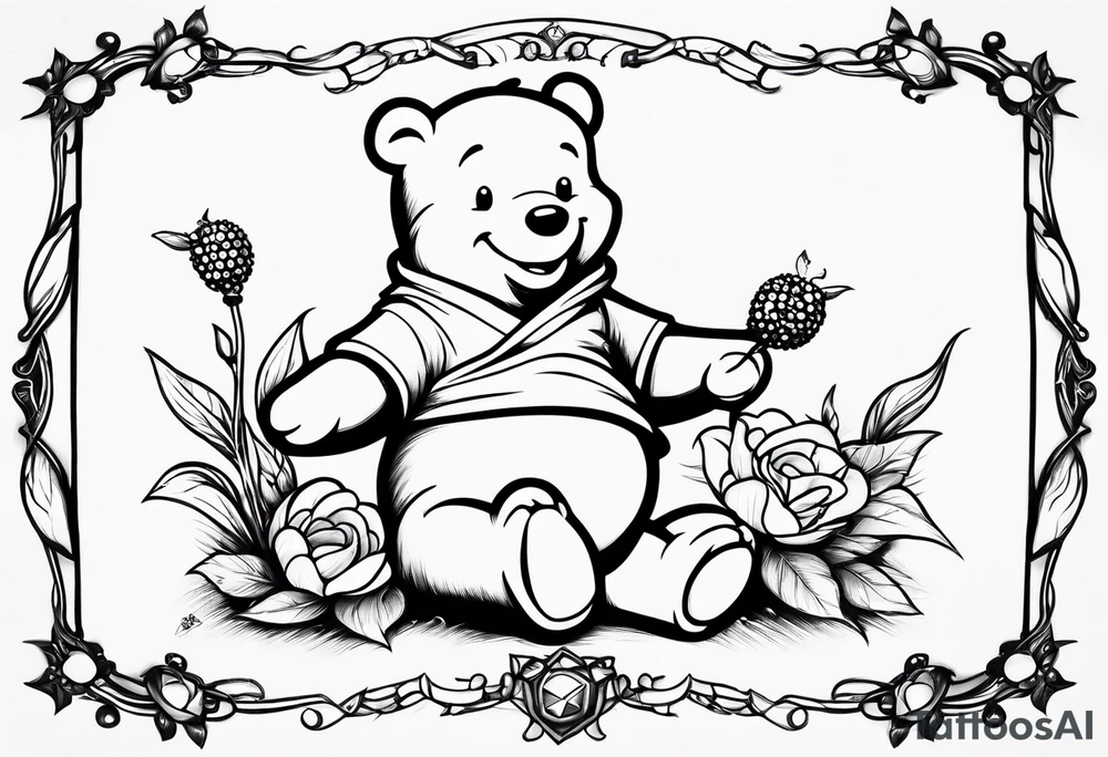 Winnie Pooh one hand in the honey and one hand holding joint tattoo idea