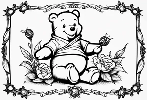 Winnie Pooh one hand in the honey and one hand holding joint tattoo idea