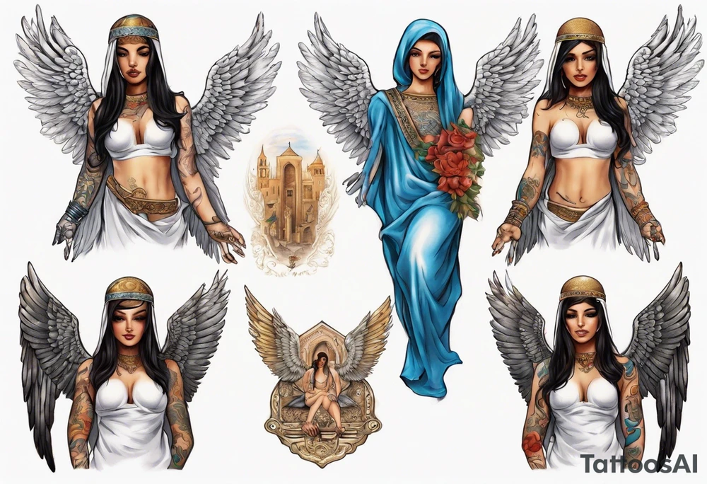 Middle eastern angel on a balcony tattoo idea