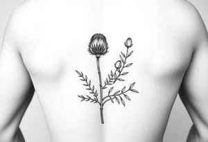 hybrid botanical drawing of scottish thistle, olive branch/olive, and cat nip for a wrap around wrist tattoo tattoo idea