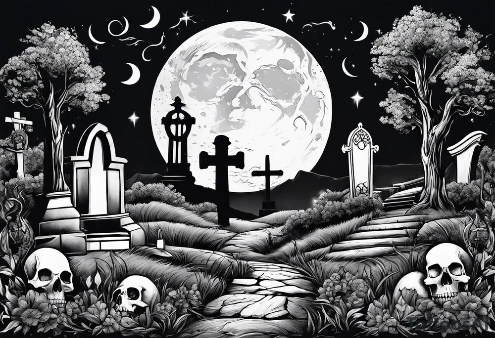 graveyard with moon tattoo idea