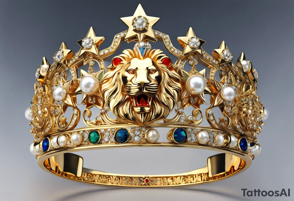 Lion’s Face: Positioned centrally, with intricate details.
North Star and Twin Star: Placed above the lion’s head, symbolizing guidance and direction for both you and your sister.
Crown with Pearls: On the lion’s head, representing "king" and adorned with pearls for added detail.
Scepter with Pearls: Positioned next to the lion, also adorned with pearls.
Flowers: Surrounding the design with detailed petals and centers.
Intertwined Lilies: Subtly included to symbolize you and your twin sister.
Winding Road: Flowing through the background with added details, representing your journey.
Gemini Symbol: Integrated into the design, representing the bond with your twin sister. tattoo idea