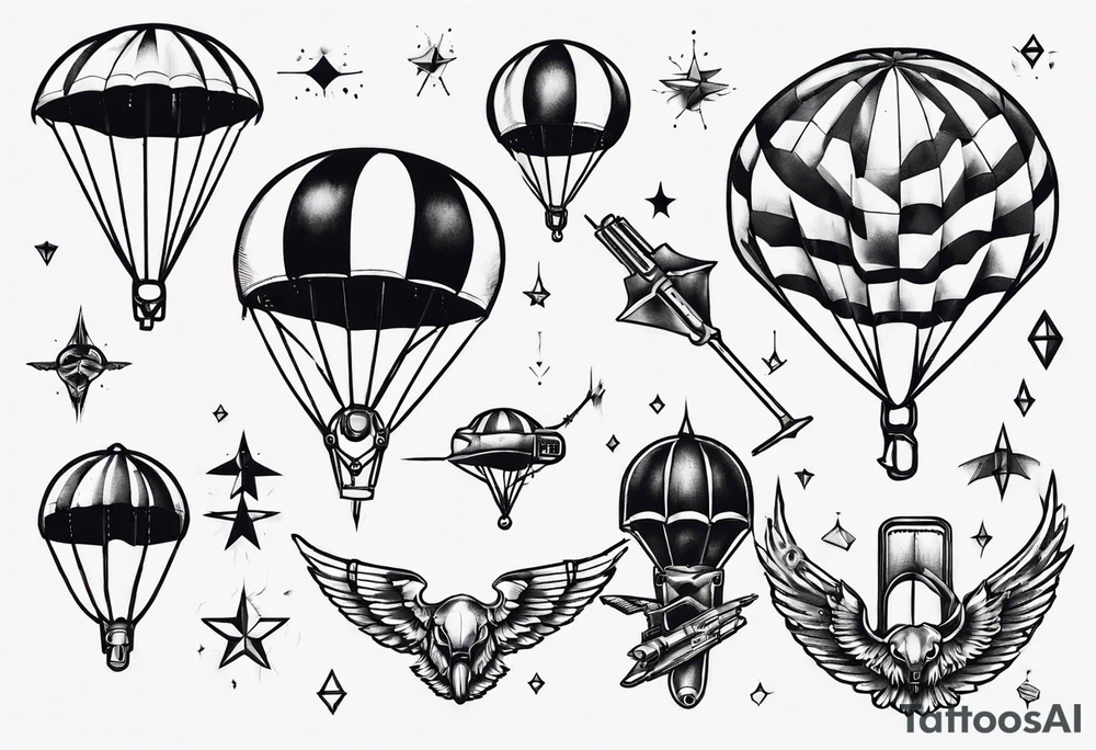 parachute and guns tattoo idea