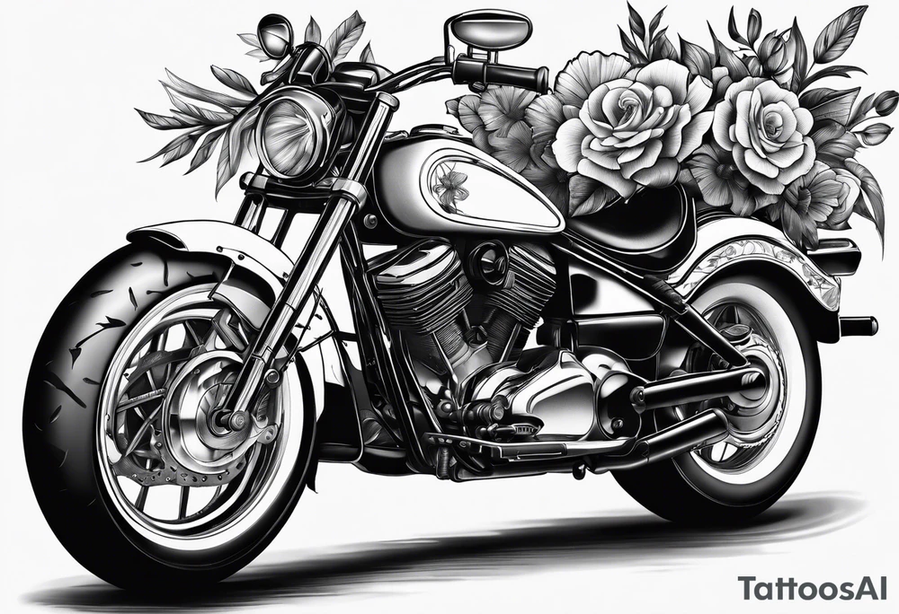 a drawing fo a floral motorcycle tattoo idea