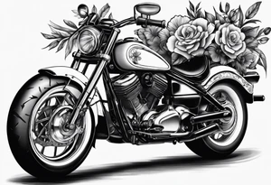 a drawing fo a floral motorcycle tattoo idea
