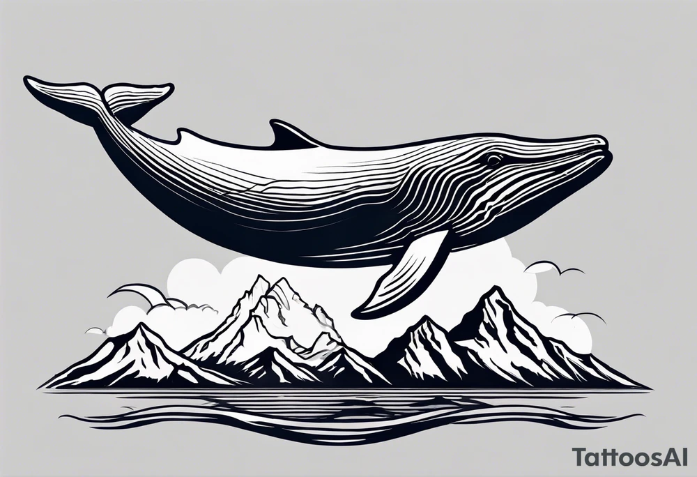 breaching humpback whale with a drawing of the Teton mountains behind it tattoo idea