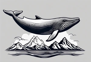 breaching humpback whale with a drawing of the Teton mountains  behind it tattoo idea