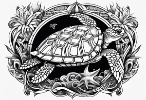 black and white, poly tribal, great white, sea turtle and broken anchor tattoo idea