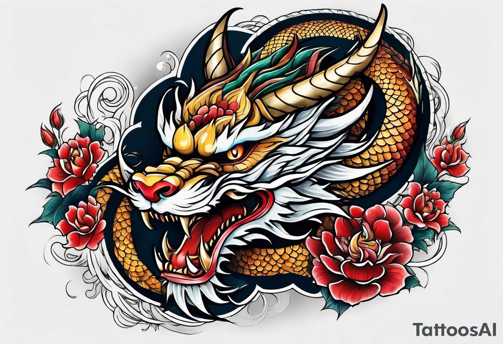japanese dragon with dog face tattoo idea