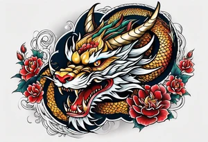 japanese dragon with dog face tattoo idea