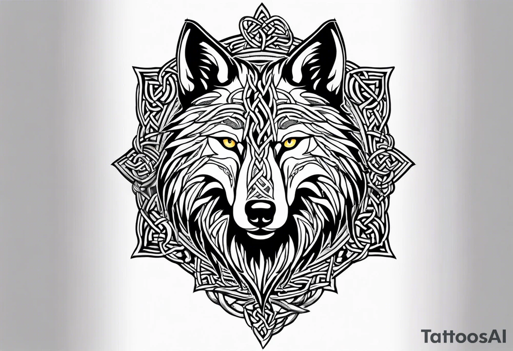 Celtic wolf face tattoo idea