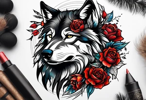 Native American wrapped in roses with a wolf pelt tattoo idea