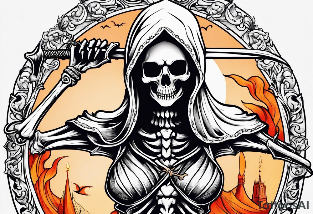 lady skeleton grim reaper satan tattoo idea