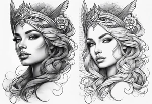 Mythical angelic woman face on arm tattoo idea