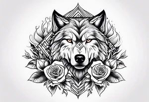 Rose with flames from top into a wolf tattoo idea