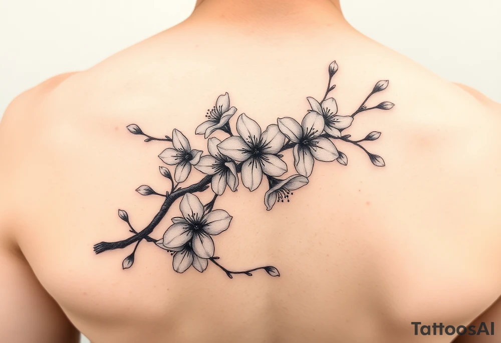 delicate cherry blossoms swirling in spring breeze with petals tattoo idea