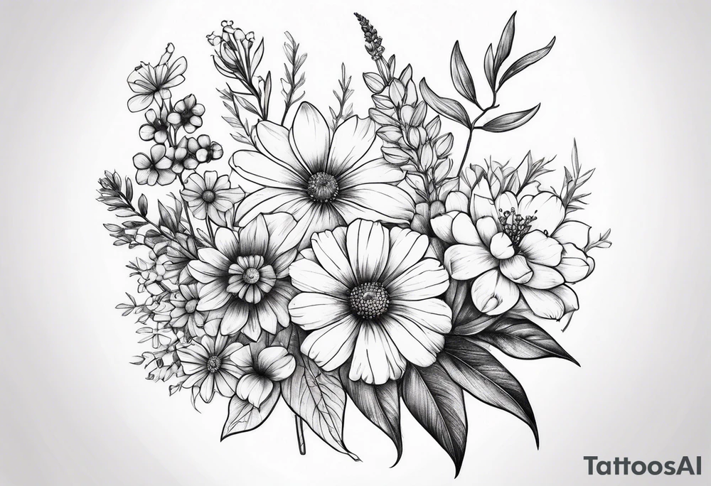 small long wildflower bouquet tattoo idea