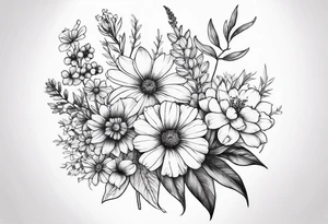 small long wildflower bouquet tattoo idea