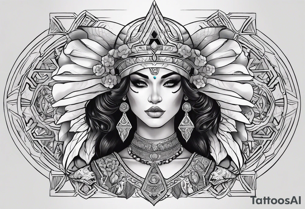 kali ma, alien goddess, valkrye, aries, pirate, divine feminine, zenza resonance, pachamama, lotus azul, blank panther, eagle, skull, 5D, nueva gaya, dna 12 tattoo idea