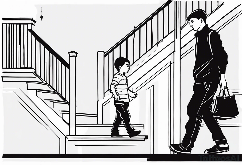 Boy walking upstairs with dad tattoo idea