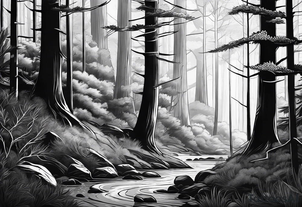 lines forest tattoo idea