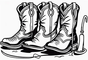 Square toe cowboy boots with tools and fishing rod coming out of them tattoo idea