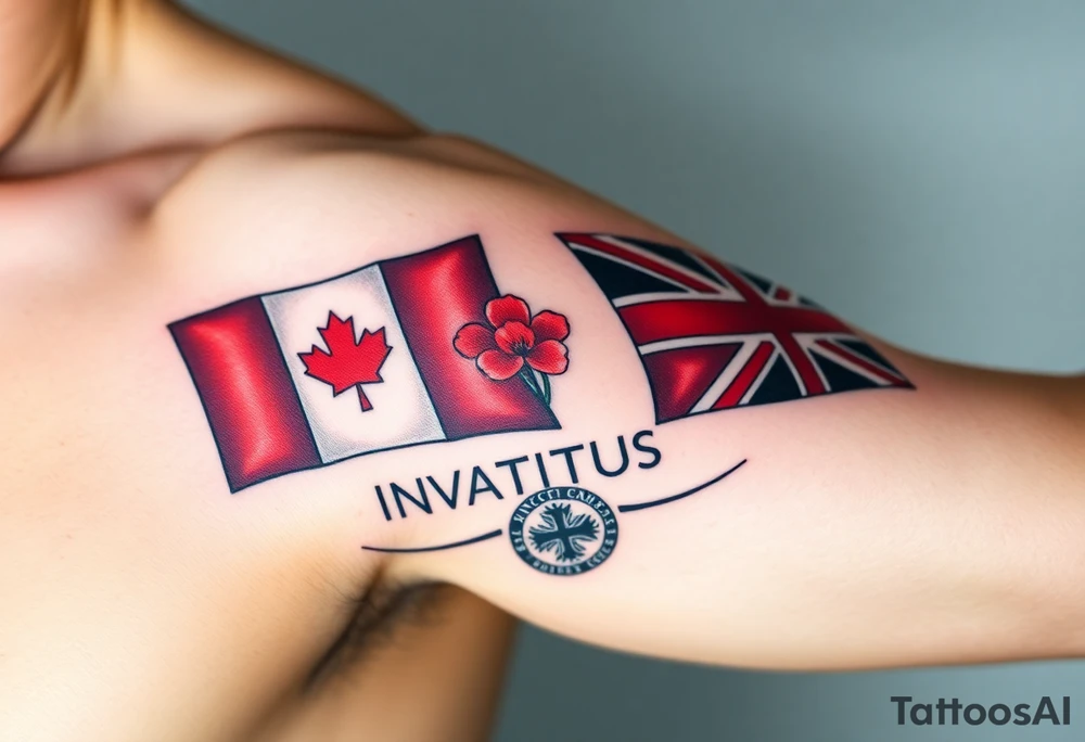 I AM Invictus Games tattoo with Canada and UK flag. Include poppies and RAF logo tattoo idea