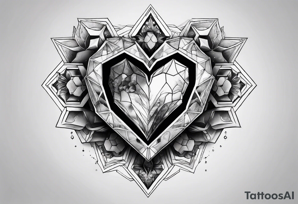 hexagon chest heart  surrounded by hexagons tattoo idea