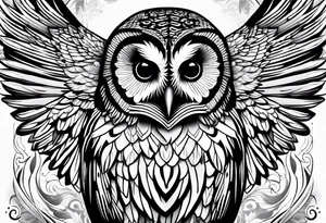 barred owl with wings fully extended looking straight on tattoo idea