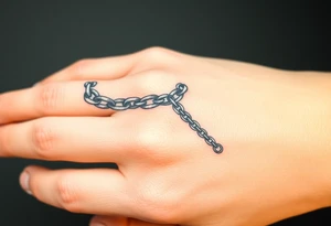 Chains wrapped on pointer finger and connected to thumb from my wrist showing whole hand tattoo idea
