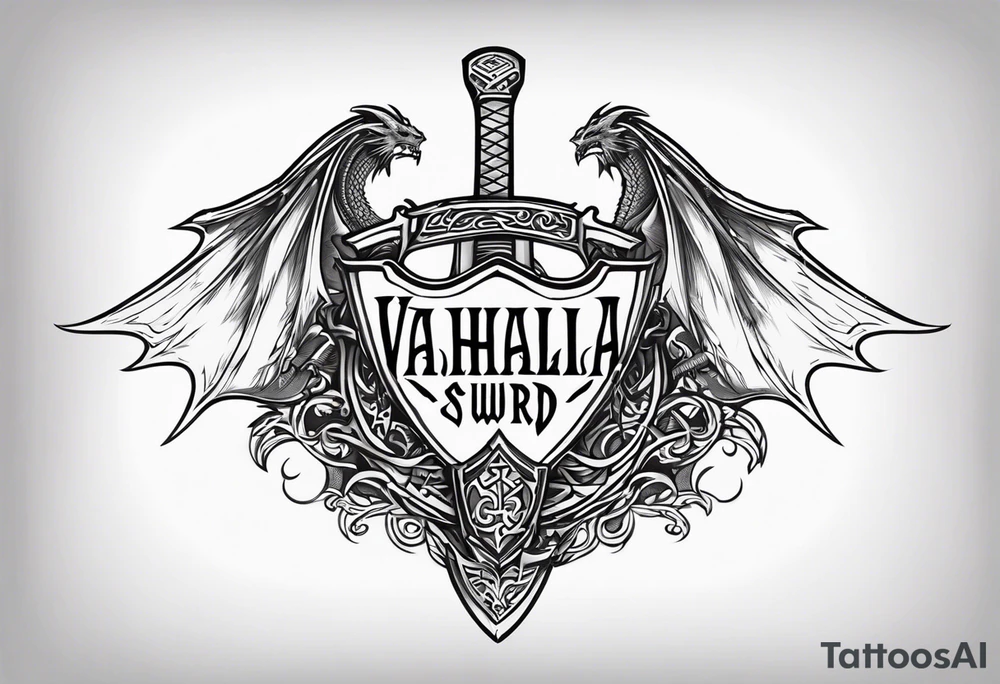 Valhalla sword shield dragon axe tattoo idea