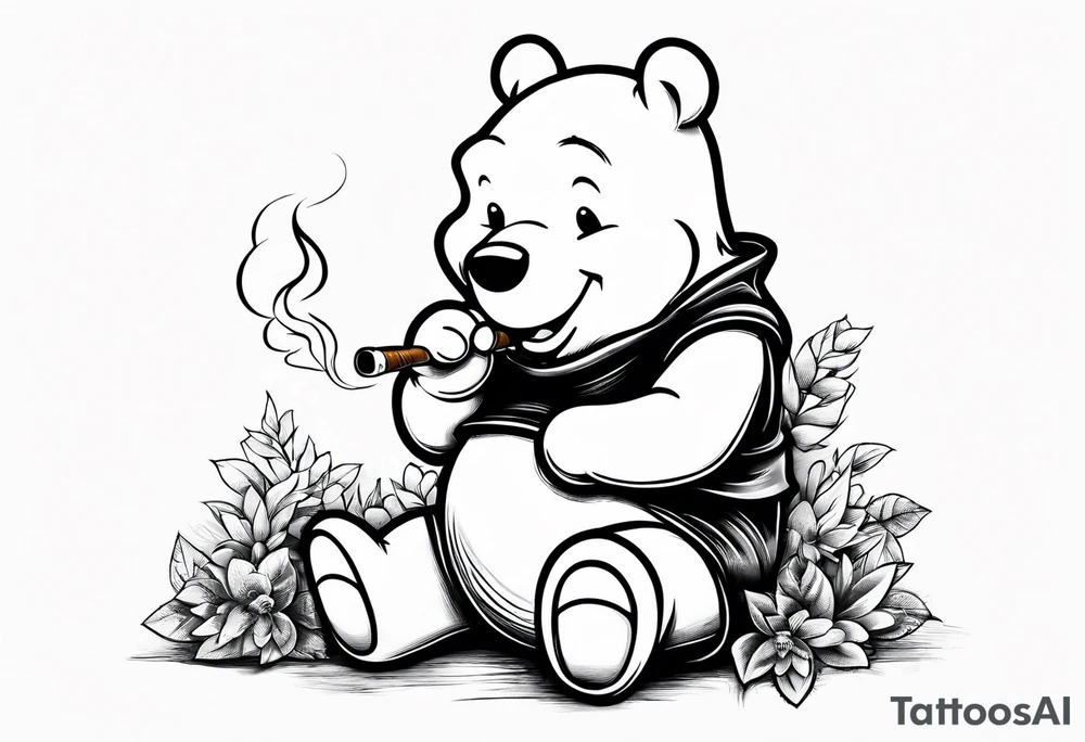Winnie Pooh smoking joint tattoo idea