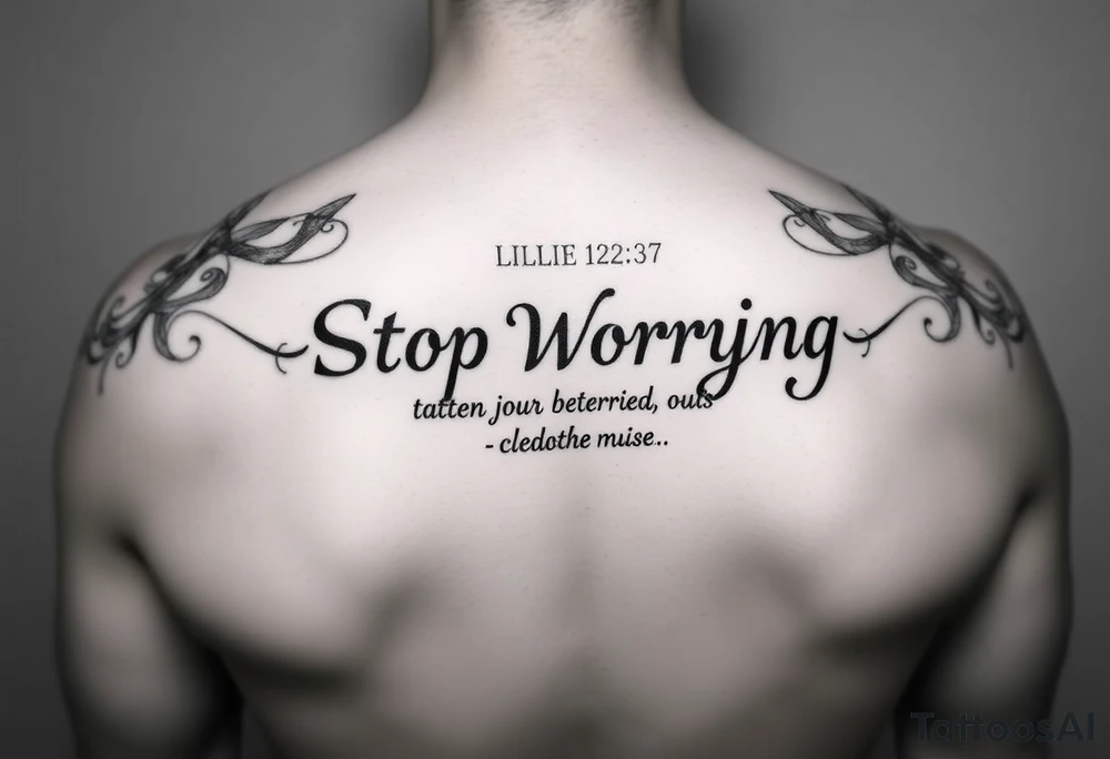 Bible verse 
Lillie 11:27:37
Stop Worrying Mecca 
Mae 12:31:17 tattoo idea