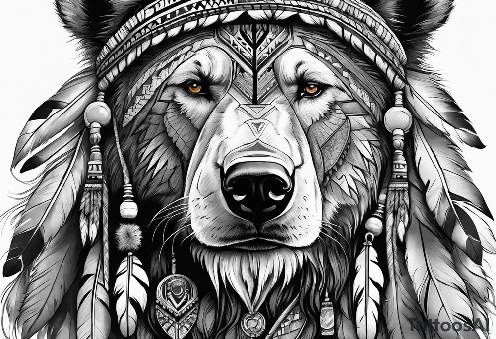 Native american medicine man in bear skin tattoo idea