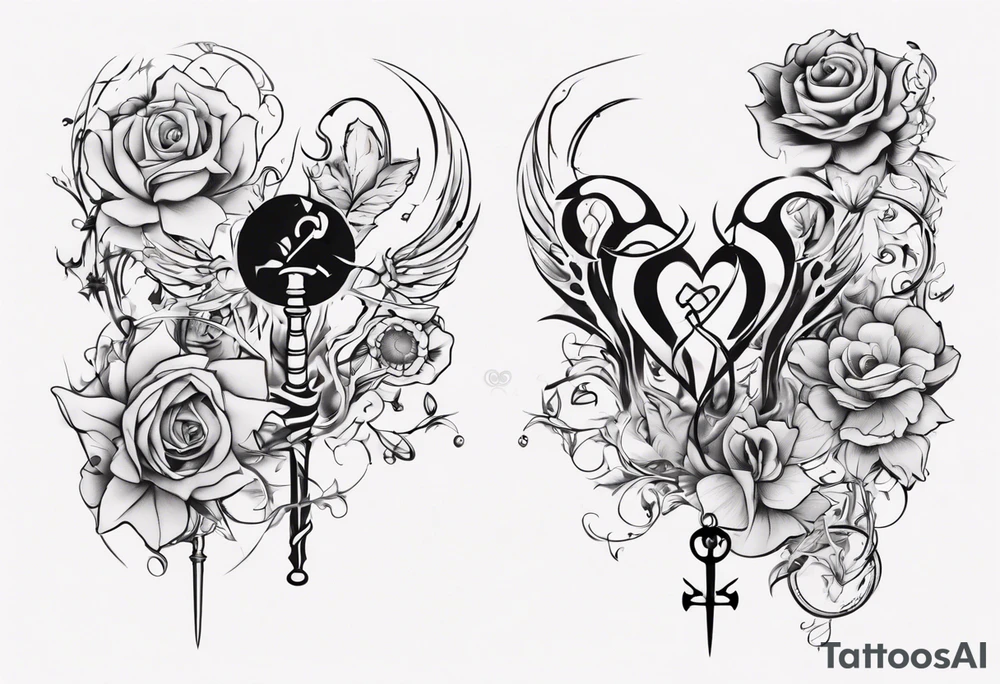 Couple tattoo love cancer horoscope key flower tattoo idea