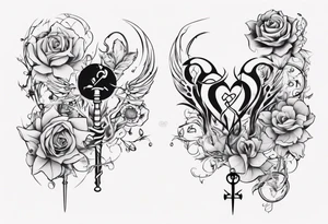 Couple tattoo love cancer horoscope key flower tattoo idea