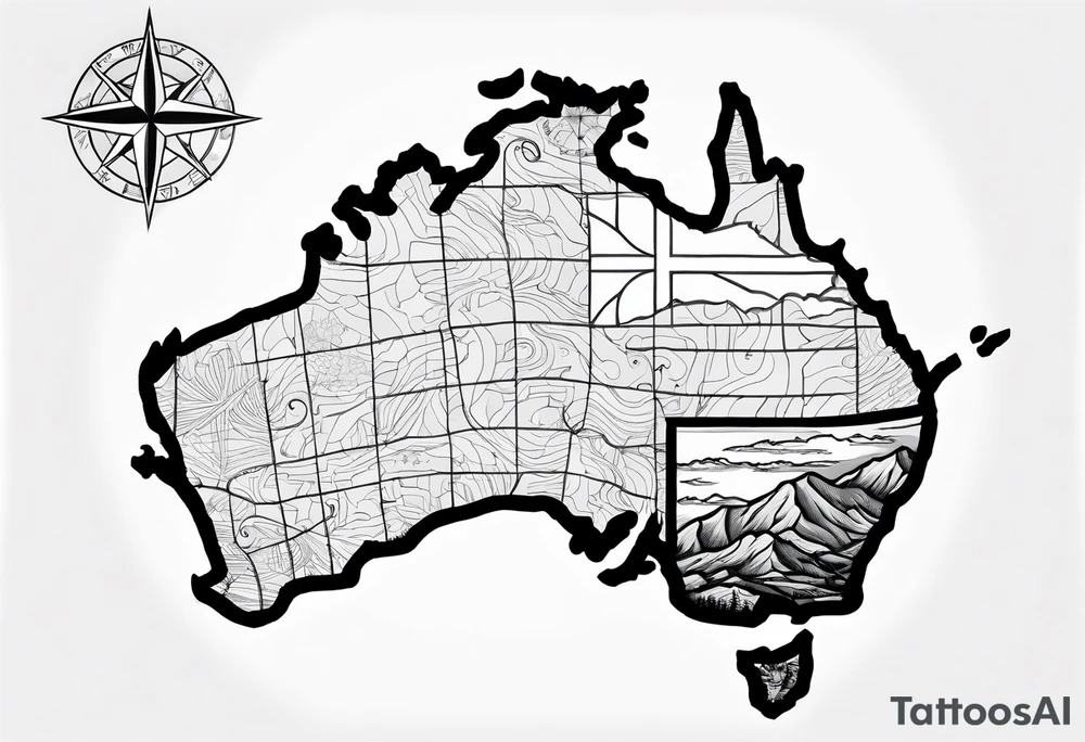 New Zealand map outline behind it and southern cross tattoo idea